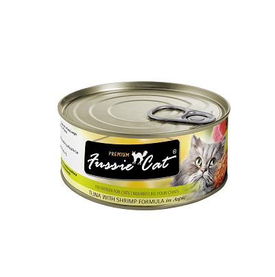 Fussie Cat 黑鑽 貓罐頭 吞拿魚 + 蝦肉 80g 【24罐】