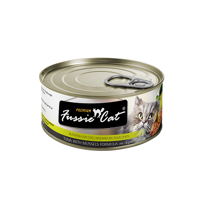 Fussie Cat 黑鑽 貓罐頭 吞拿魚 + 青口 80g 【24罐】