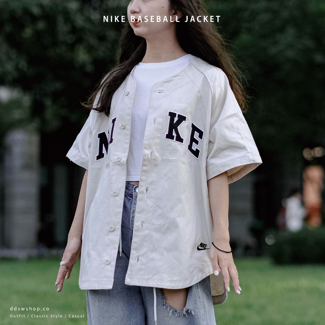 "現貨" Nike 短袖外套 排扣棒球襯衫外套 米白色 FQ7001-104