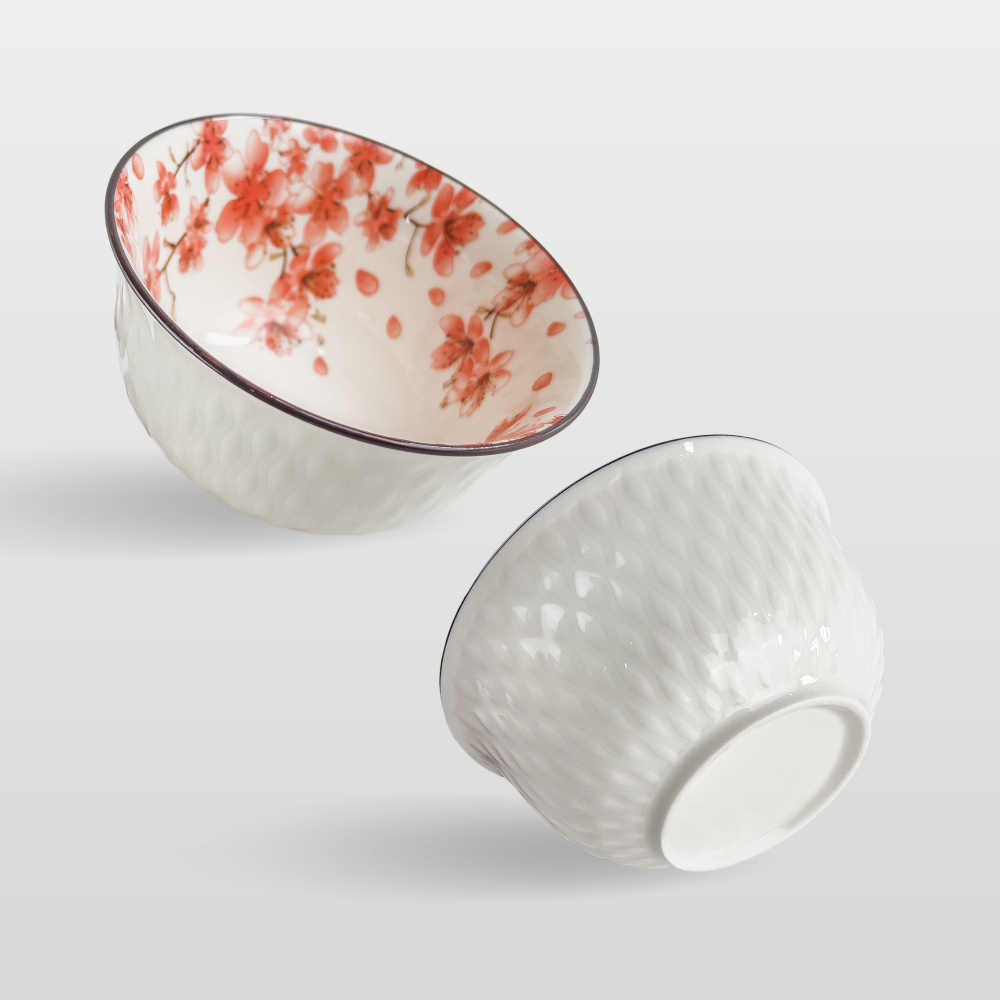 梅花紅 浮雕碗 11/12.5cm AS03-57-01【陶杯杯瓷器】