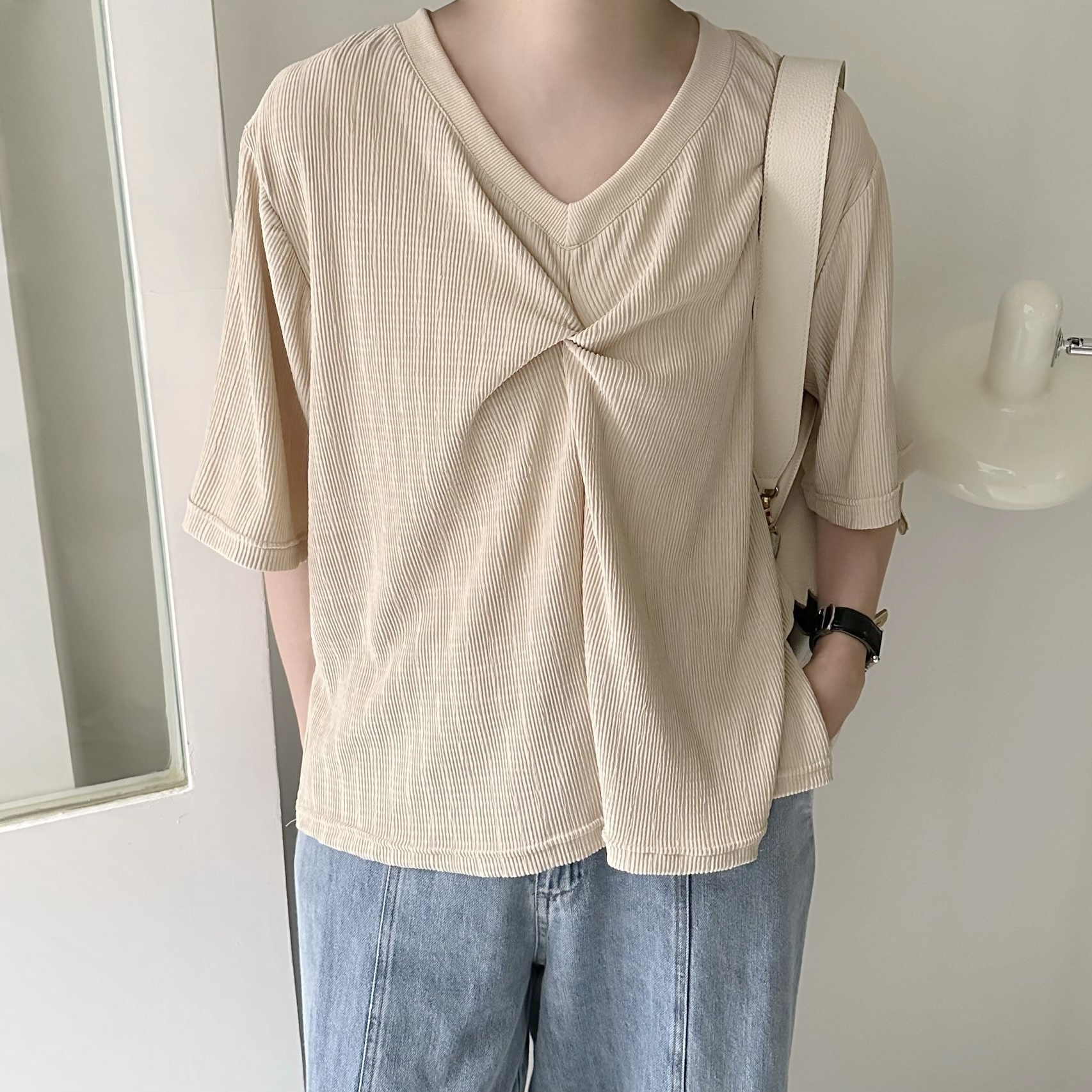 【BONNIE】坑紋打結短袖TOP