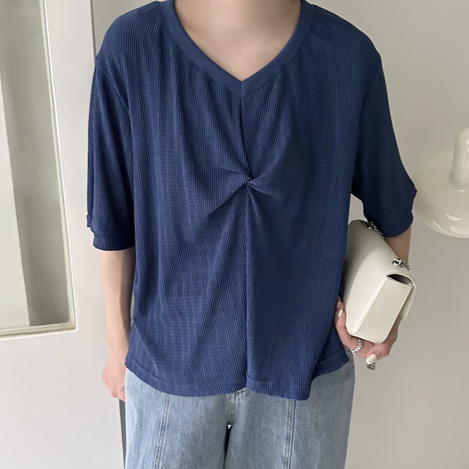 【BONNIE】坑紋打結短袖TOP