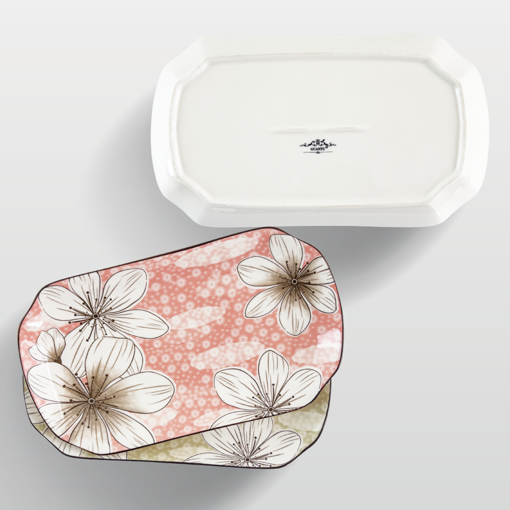 木棉花 婉邊 長方盤 29.5cm AS03-59-12【陶杯杯瓷器】