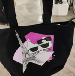 [S] KARL LAGERFELD LH2BG807 KRISTEN CANVAS TOTE,BLACK/RIBBON(PINK),, 194775160707 (SKL706)