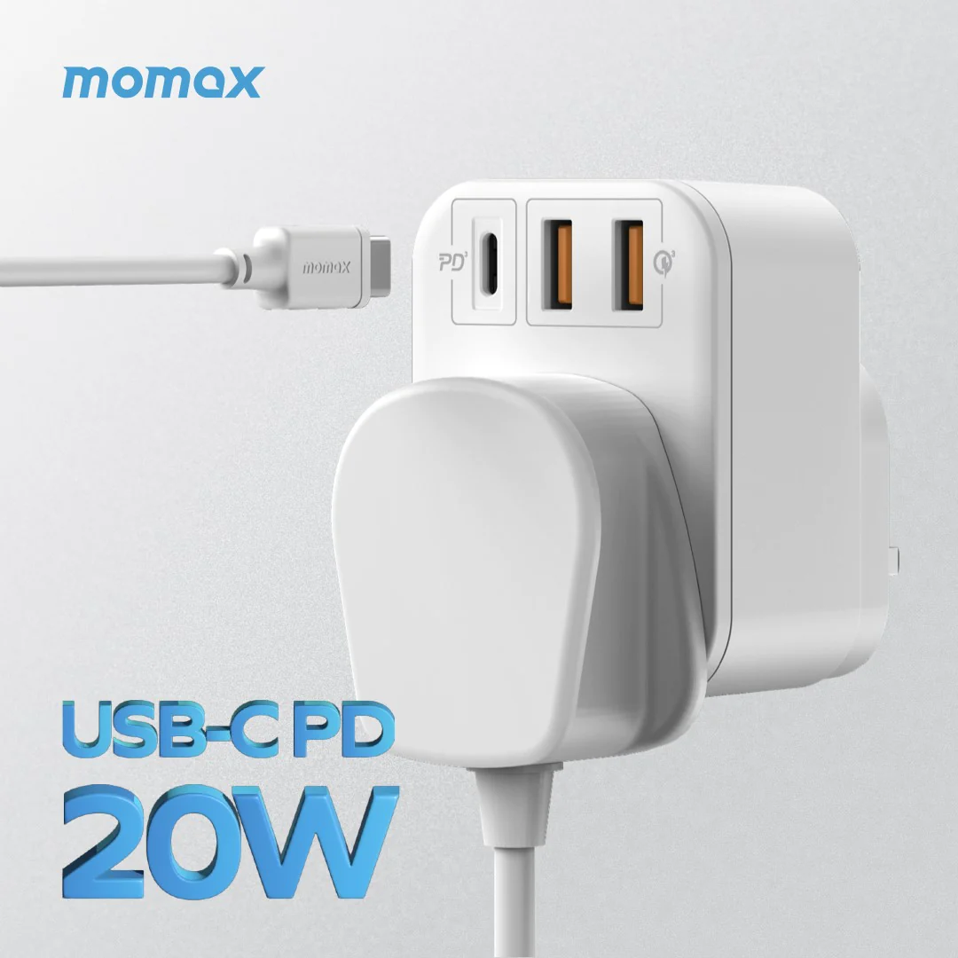 Momax ONEPLUG PD20W 2A1C 1位萬能插蘇 US10 - 白色