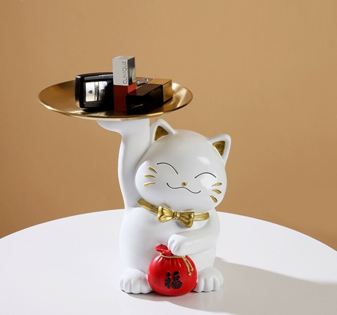 可愛福袋貓托盤收納擺飾