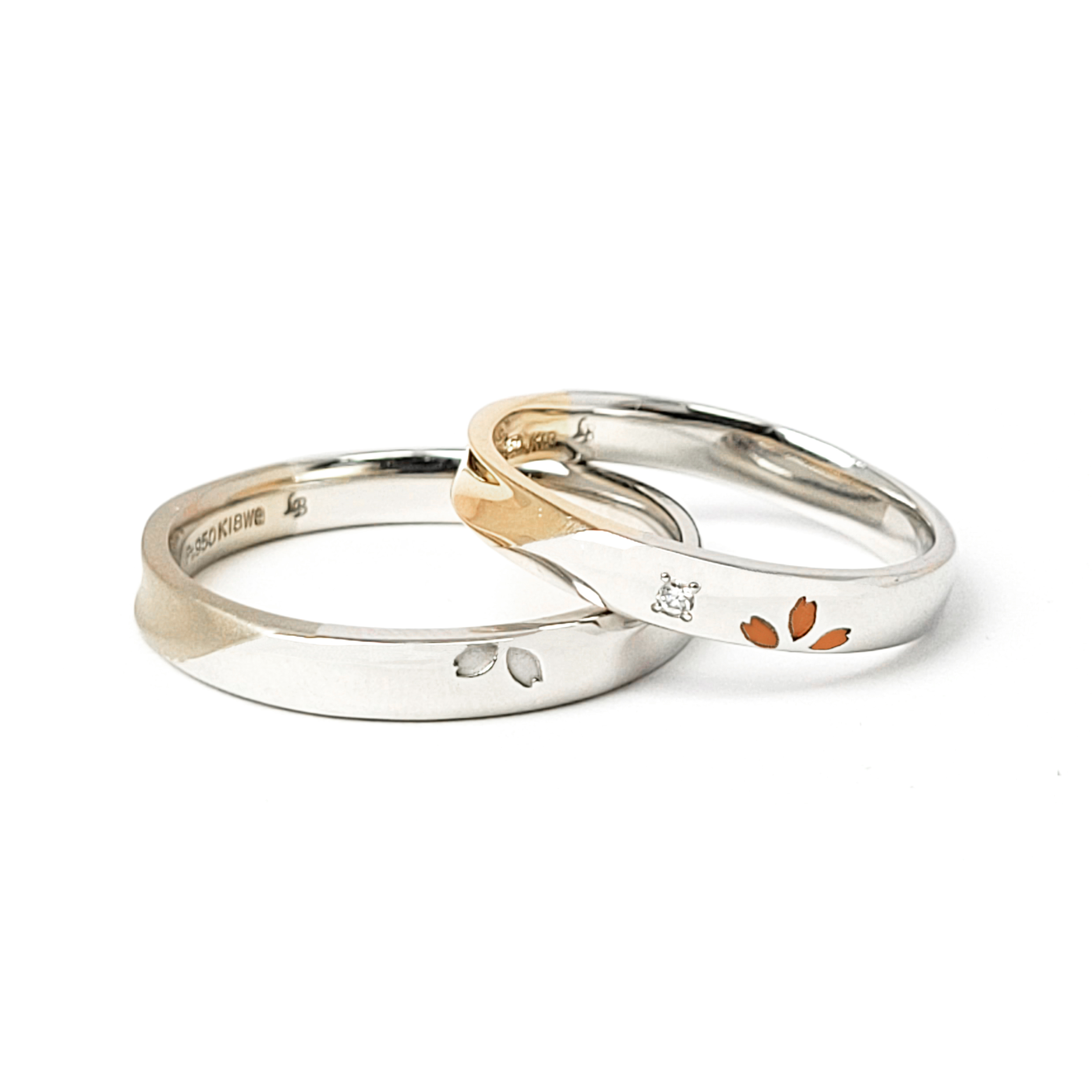 日本PT950鉑金/18K白金/18K玫瑰金天然鑽石結婚戒指 - 微笑み(粗版)