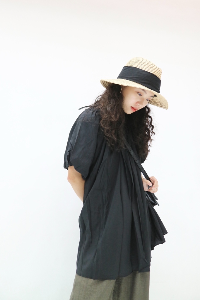 [ 兩色入 ] KR 2ways配腰帶泡泡大傘長款Top ( Black )