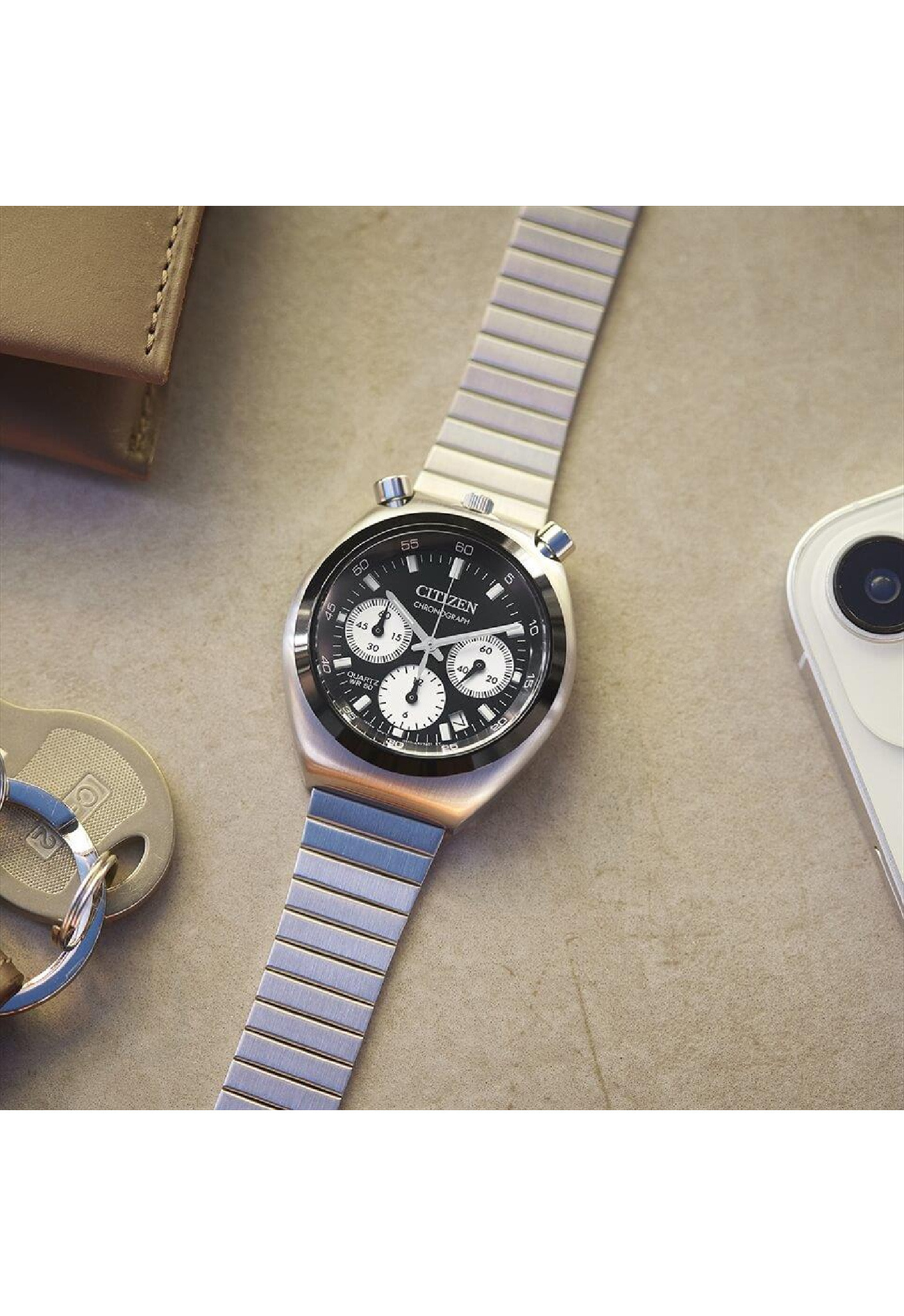 萬年鐘錶 - Citizen 星辰錶 50周年 限定款牛頭熊貓三眼計時不鏽鋼男錶 AN3660-81E 錶徑38MM