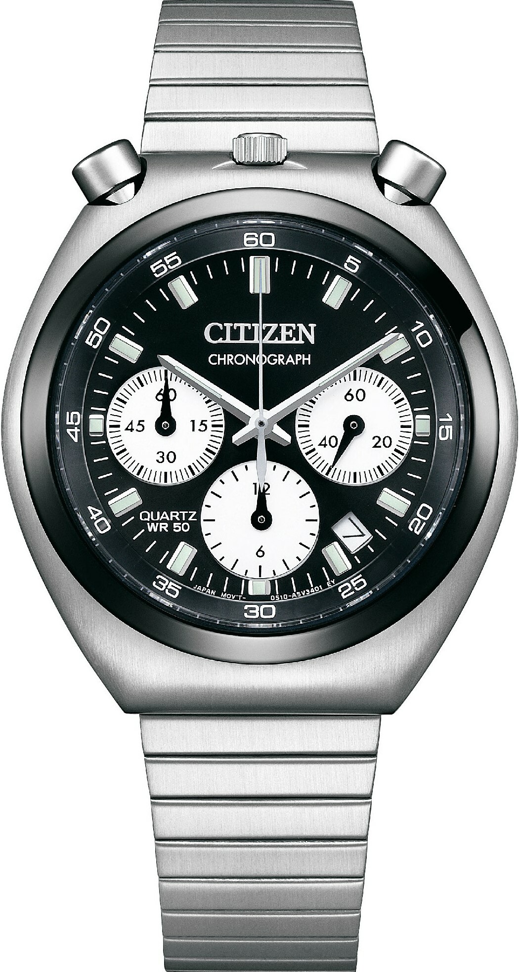 萬年鐘錶 - Citizen 星辰錶 50周年 限定款牛頭熊貓三眼計時不鏽鋼男錶 AN3660-81E 錶徑38MM