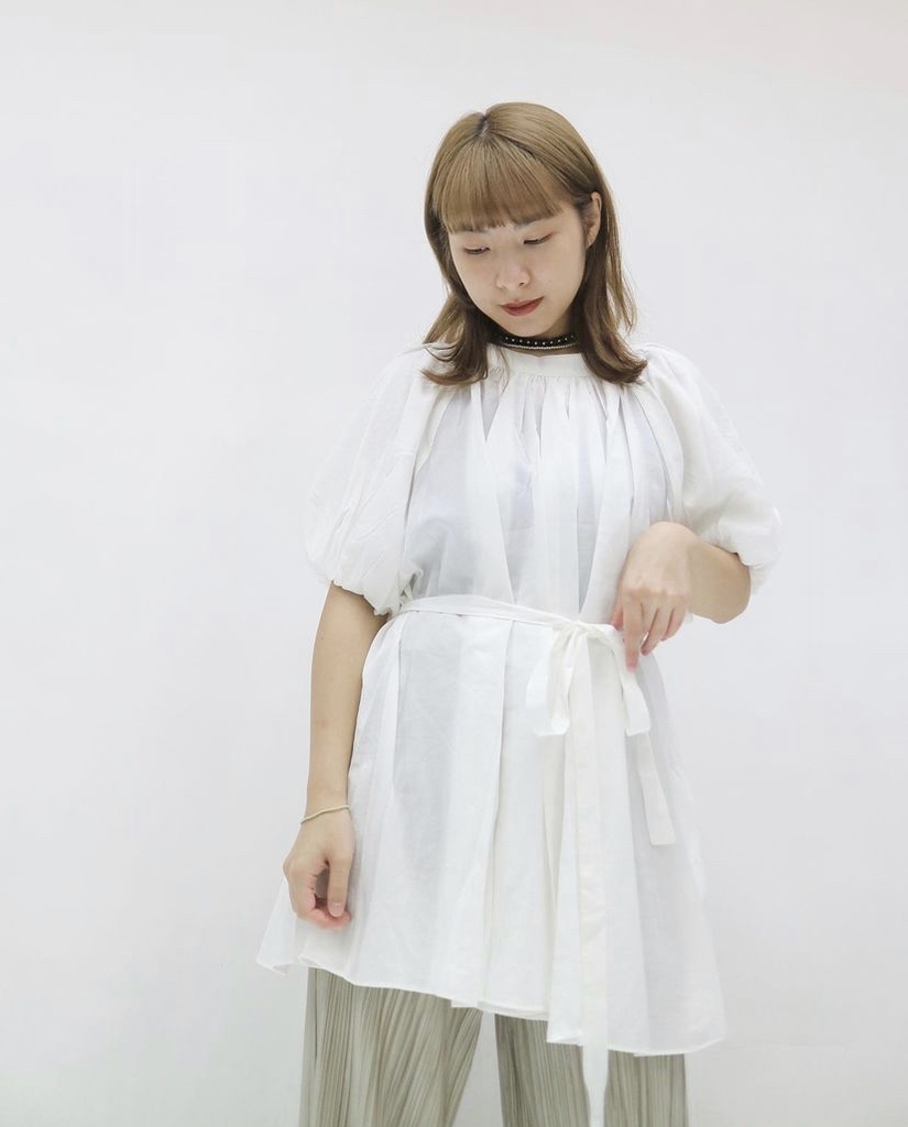 [兩色入 ]長袖款 2ways配腰帶泡泡大傘長款Top ( Black )