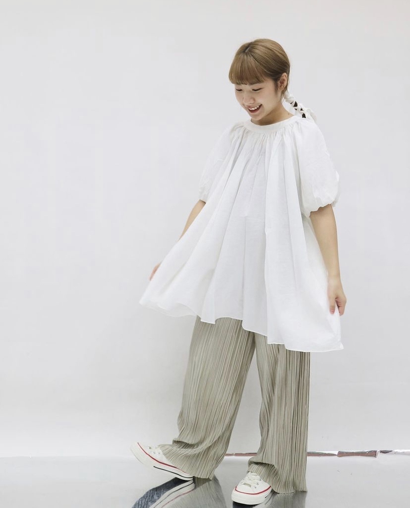 [兩色入 ]長袖款 2ways配腰帶泡泡大傘長款Top ( Black )