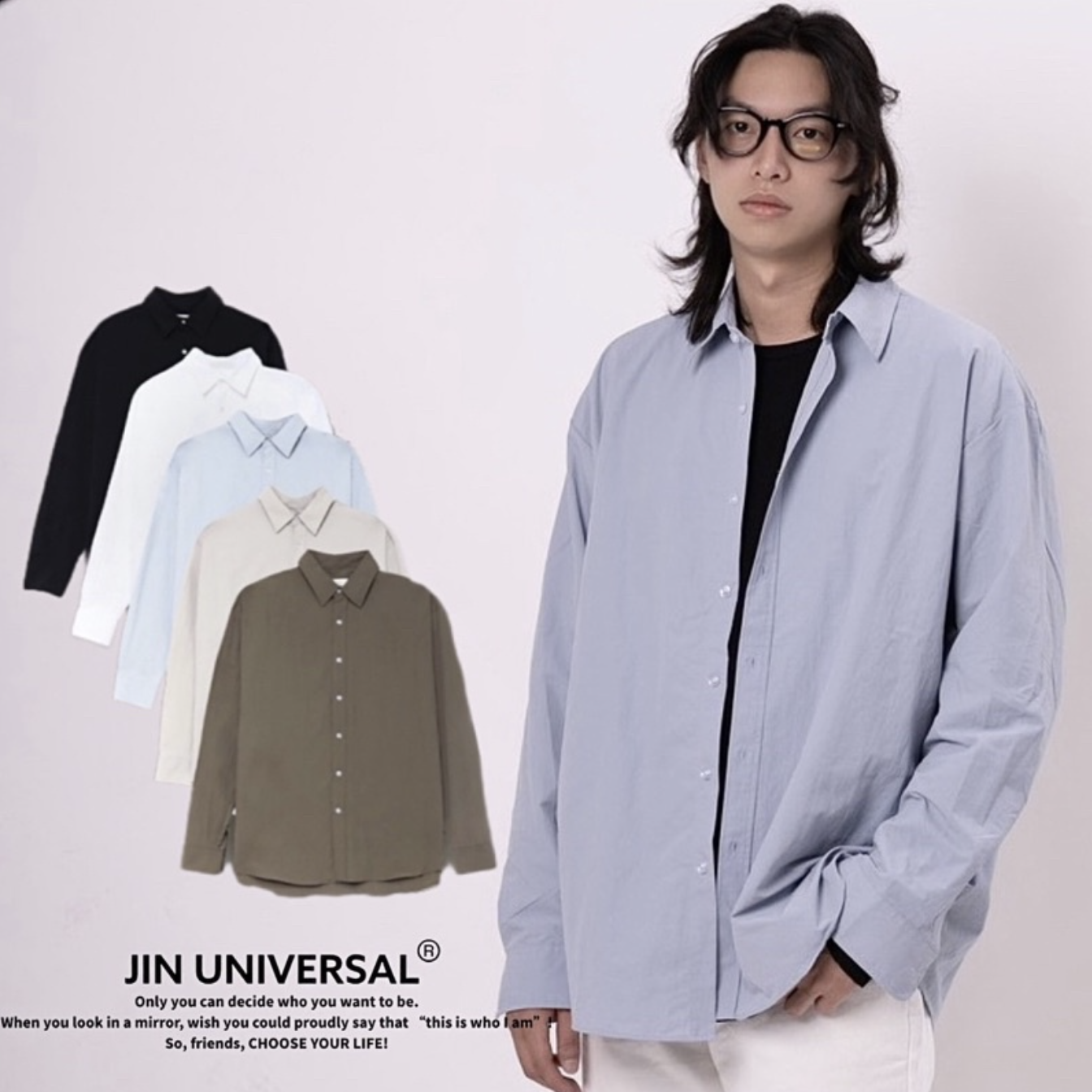 JIN UNIVERSAL 🇰🇷 (SALE) 寬鬆尼龍純色襯衫 長袖襯衫 尼龍 寬鬆