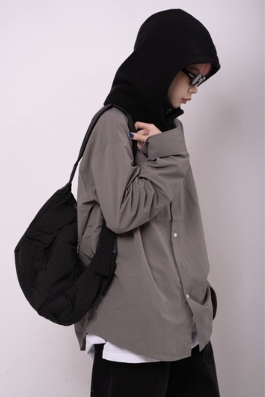 JIN UNIVERSAL 🇰🇷 (SALE) 寬鬆尼龍純色襯衫 長袖襯衫 尼龍 寬鬆