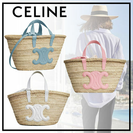 CELINE | Street Style 2WAY Logo Straw Bags 棕櫚葉和牛皮革提籃包