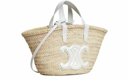 CELINE | Street Style 2WAY Logo Straw Bags 棕櫚葉和牛皮革提籃包