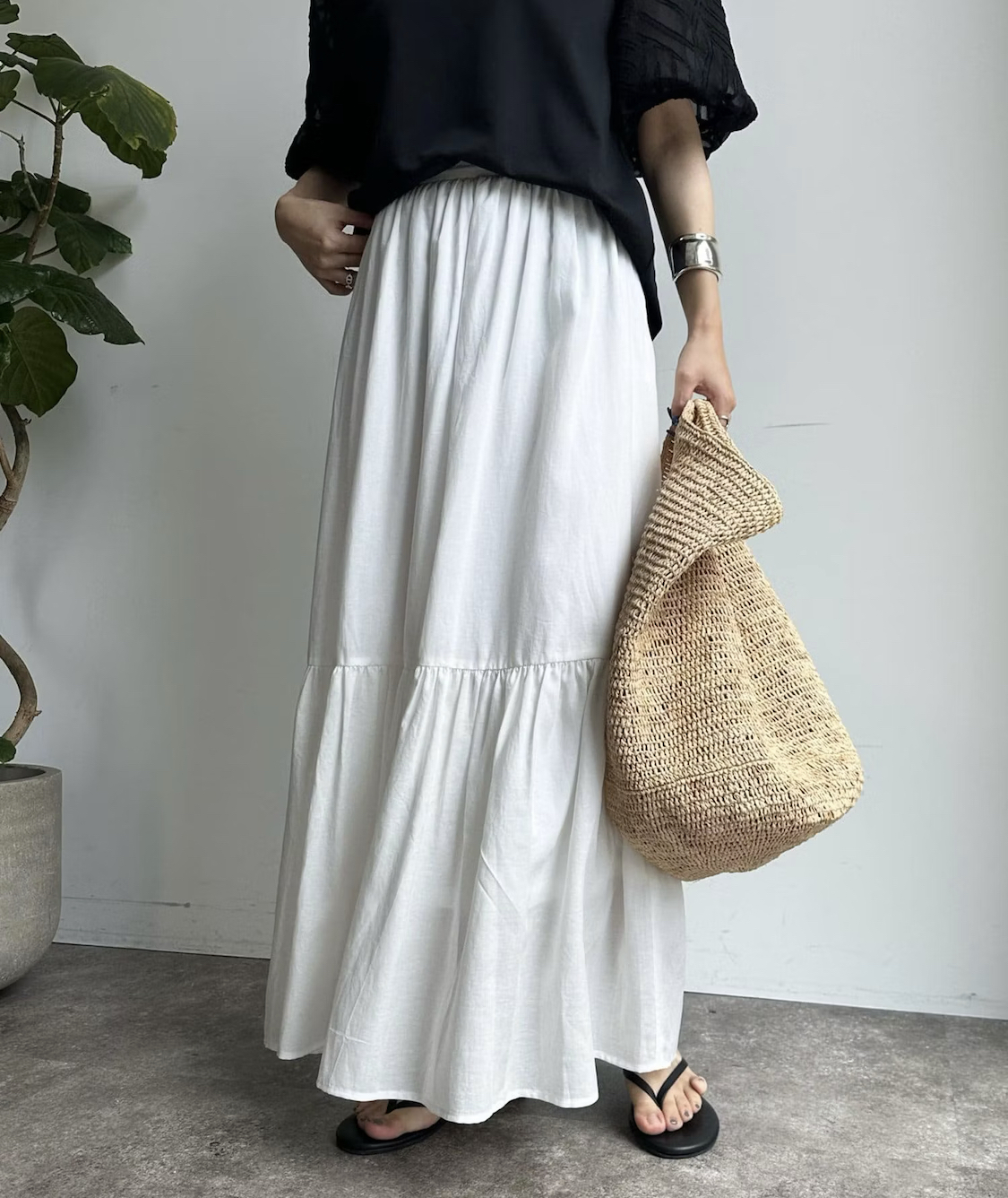 DOUDOU(ドゥドゥ)  テンセルリネンティアードスカート白（DDZ1031601A0003）