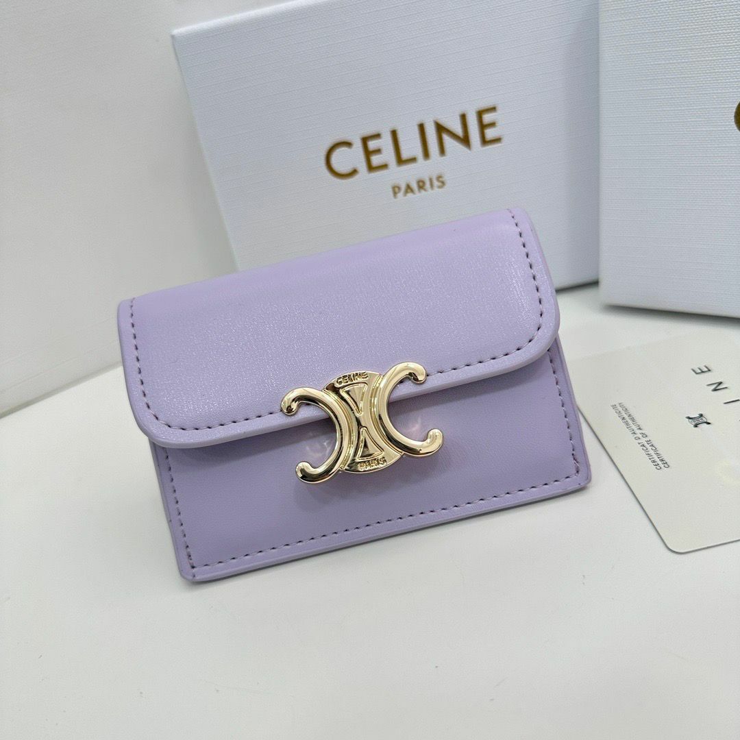CELINE 亮面皮TRIOMPHE 翻蓋卡包