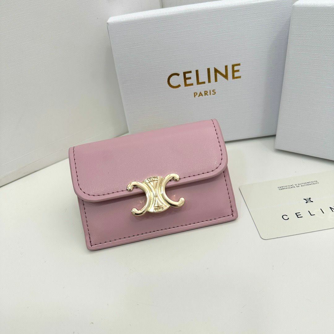 CELINE 亮面皮TRIOMPHE 翻蓋卡包