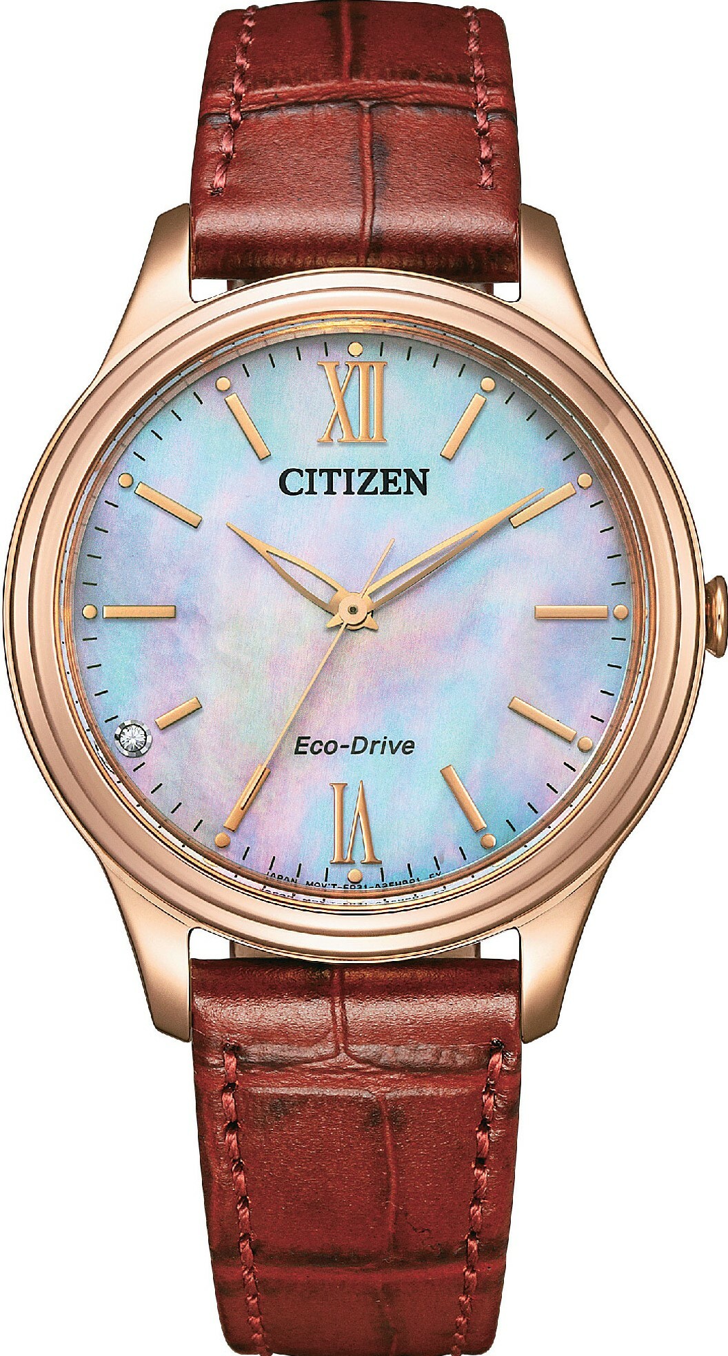 萬年鐘錶 - Citizen 星辰錶  光動能貝殼麵盤氣質款簡約皮革女錶 EM0419-11D  錶徑 34MM