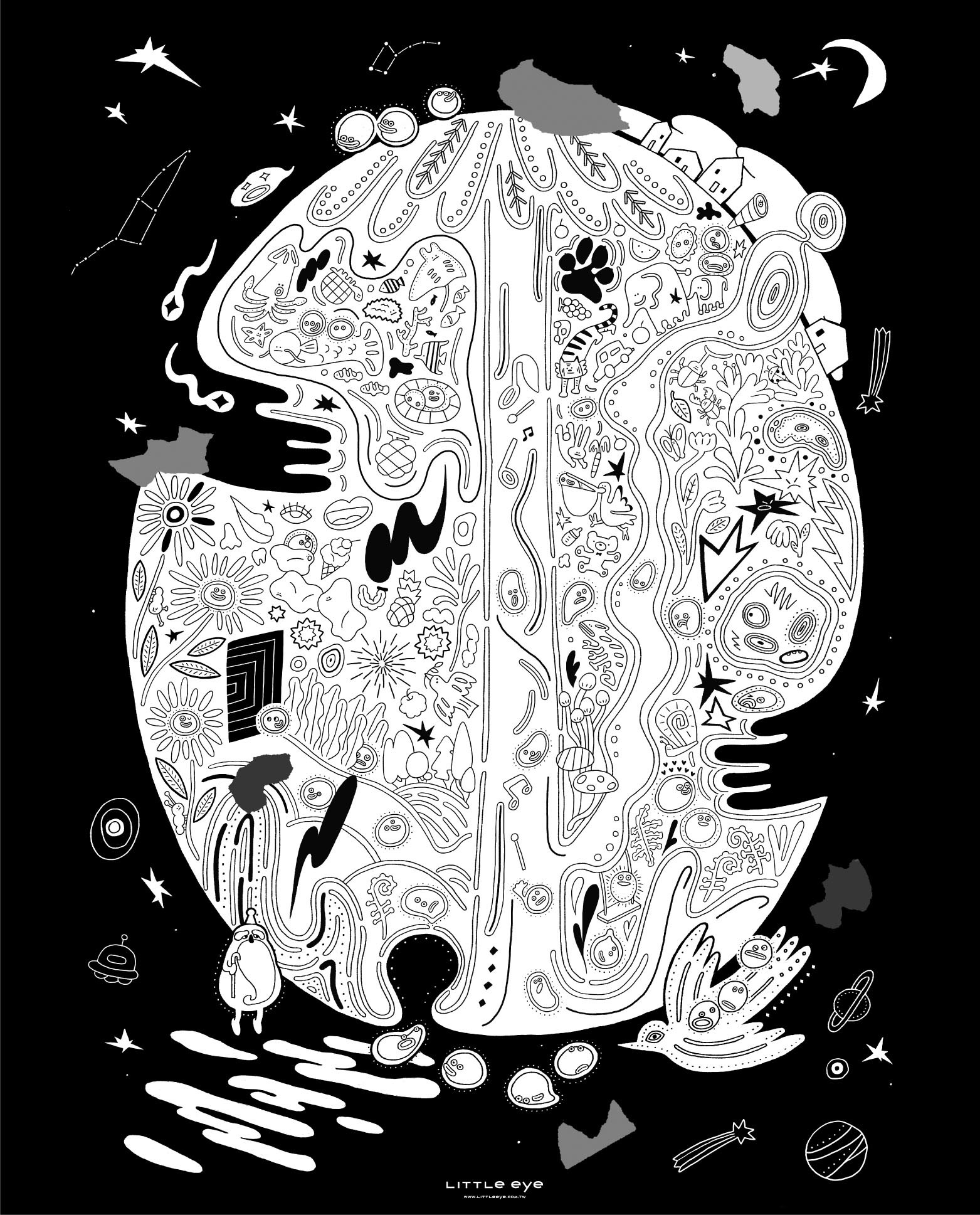 LITTLE EYE 兒童全紙塗鴉大海報-胎內星球