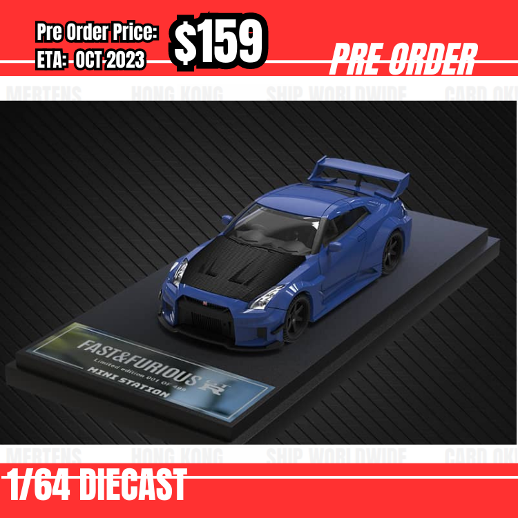 PO-$159 * Time Micro  * 1:64 Silhouette 35GT-RR Blue/Black wheels/Black Hood [11/08]