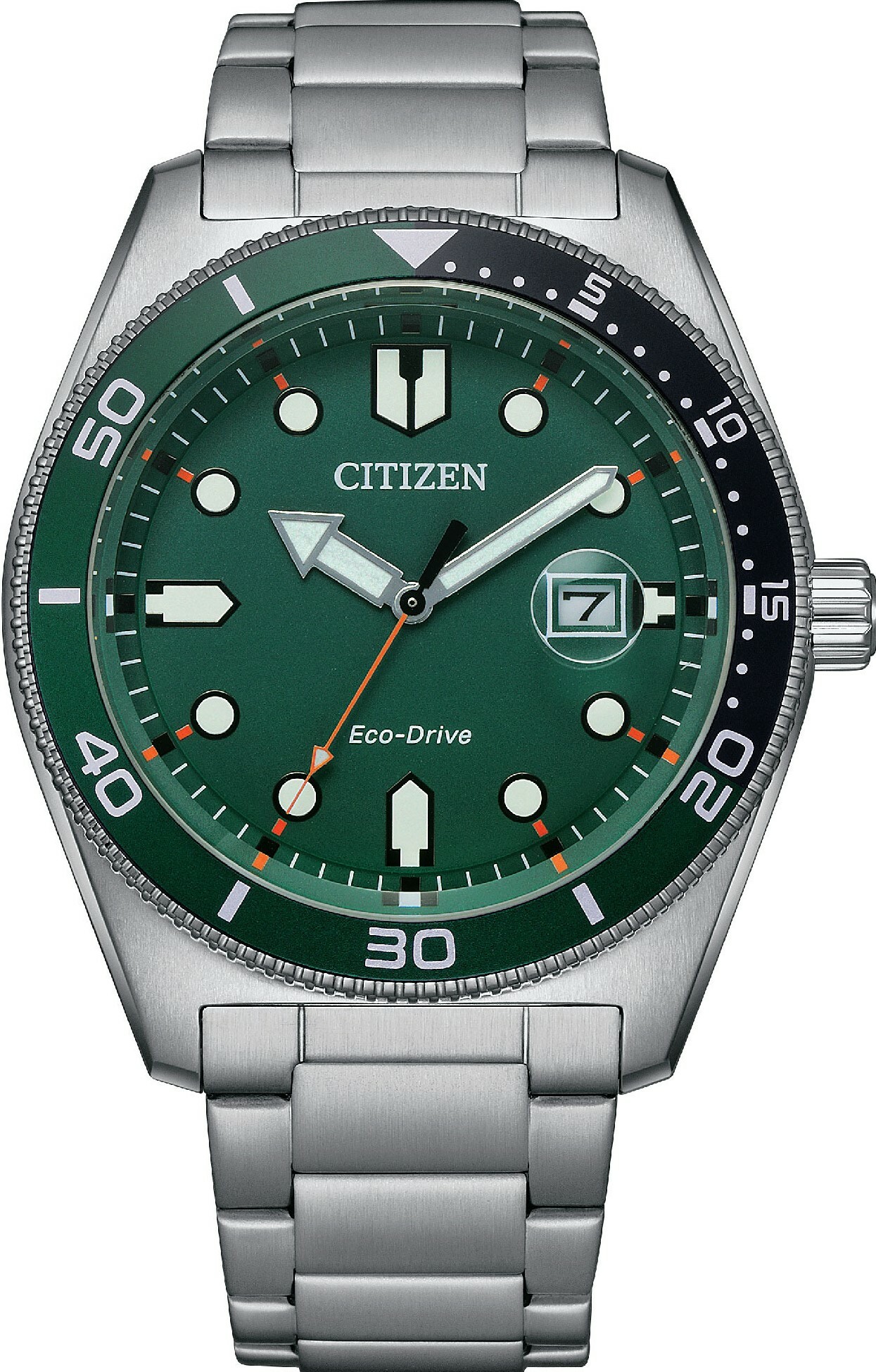 萬年鐘錶 - Citizen 星辰錶 潮男時尚綠面盤光動能男錶  AW1768-80X  錶徑43MM