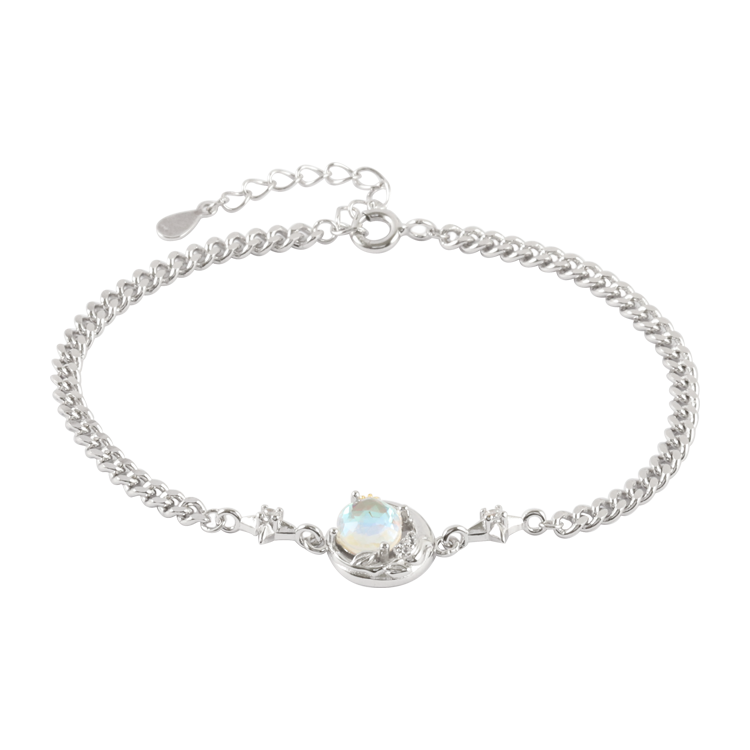 純銀手鍊，情侶手鍊 星月與玫瑰造型；守護著自己的愛情（3511女款）