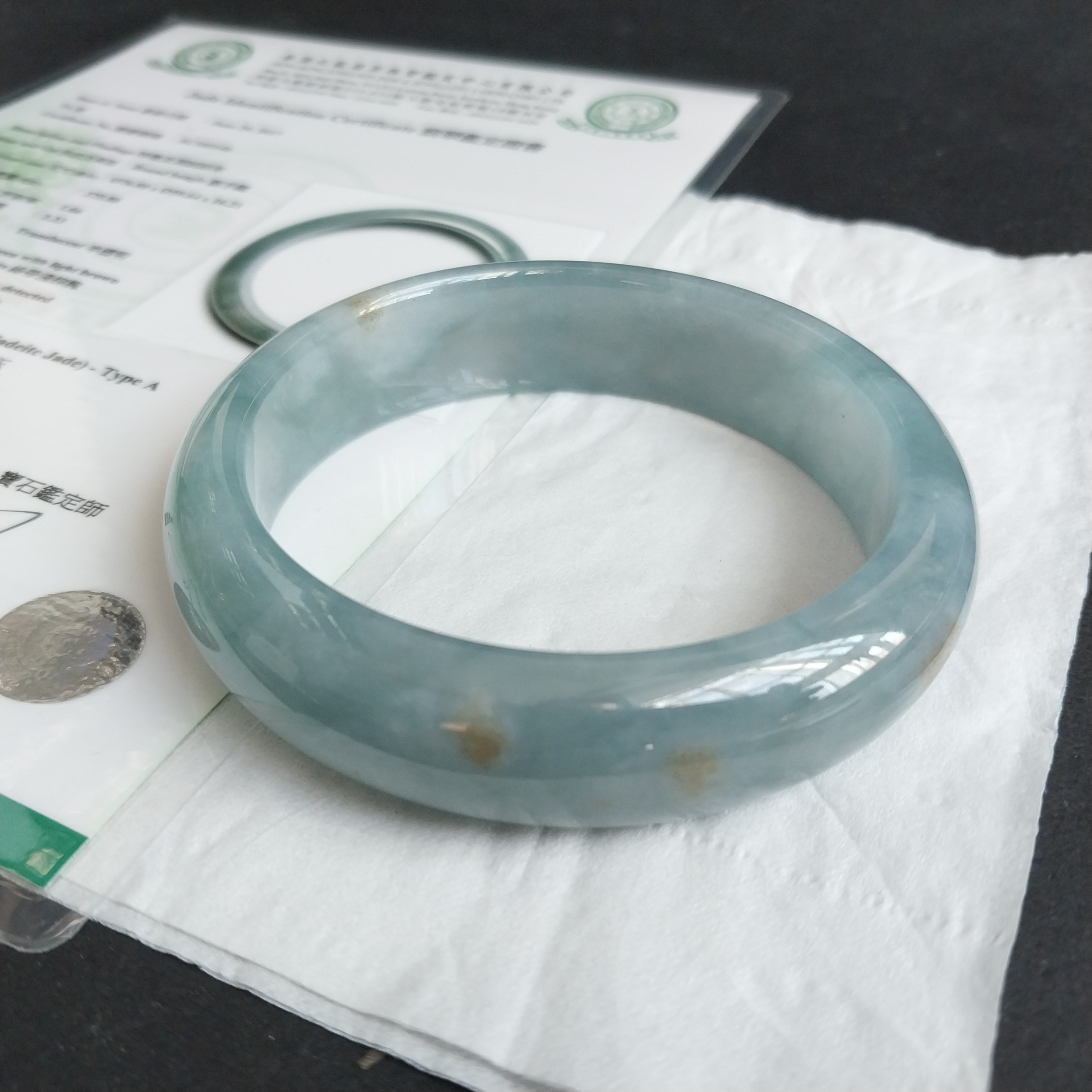 緬料冰藍水灑金平安鐲 59.6mm,天然翡翠A玉, 緬甸玉, Jade, Jadeite