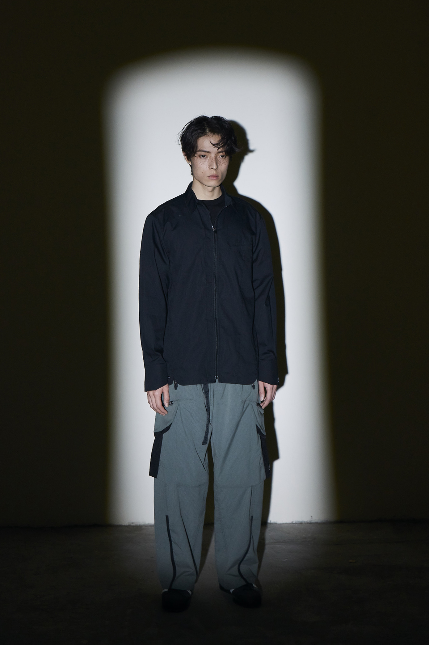 透氣層次寬褲- 灰綠