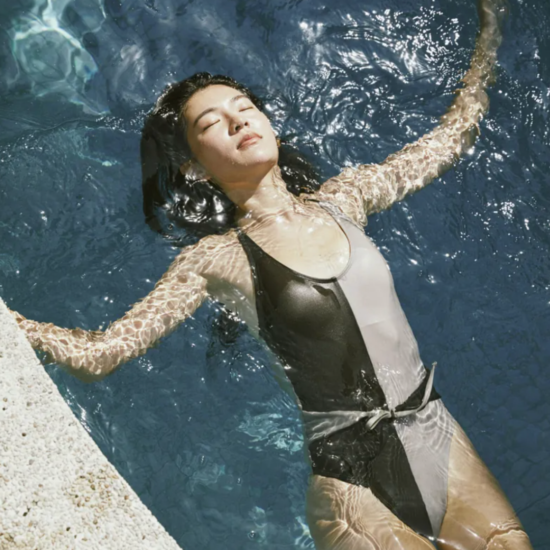 ▲moun Whitney 撞色綁帶連身 - 白銀色暗灰綠