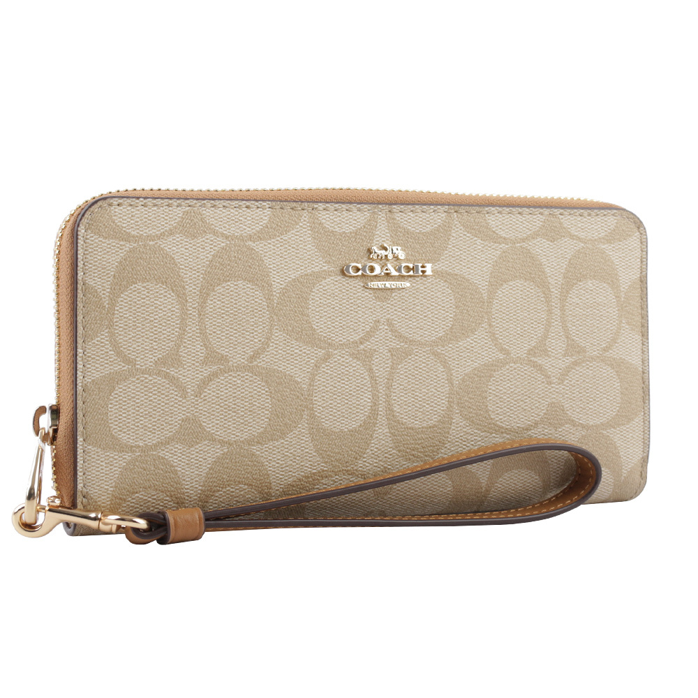 【COACH】塗層帆布附可拆提把ㄇ形拉鍊長夾