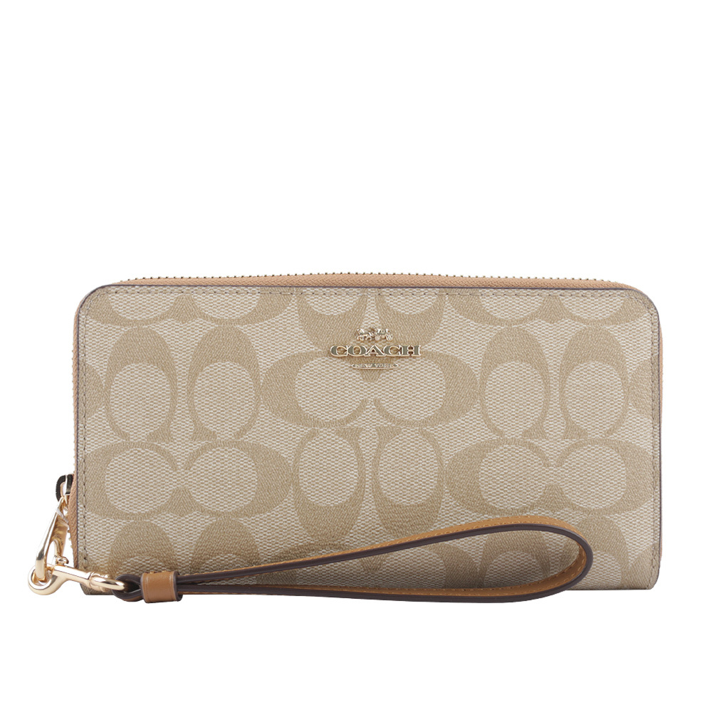 【COACH】塗層帆布附可拆提把ㄇ形拉鍊長夾