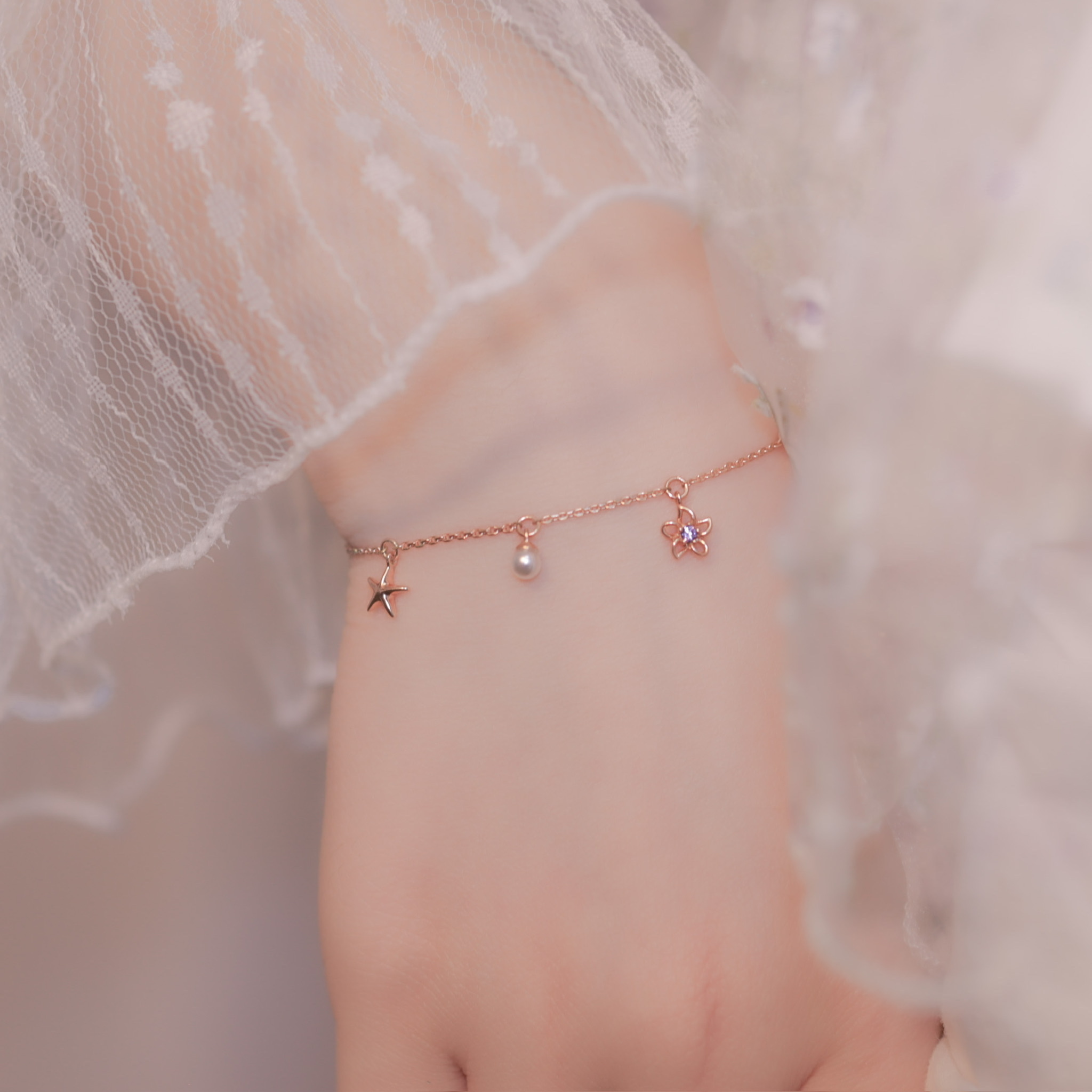 | 925純銀・厚鍍玫瑰金 | 海洋派對手鏈 | BR0365 |