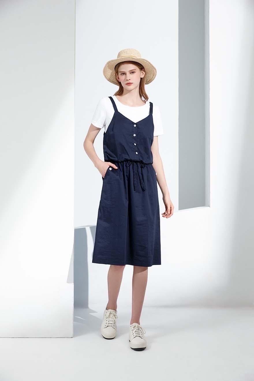 假兩件式學院風修身顯瘦休閒連身洋裝S6501