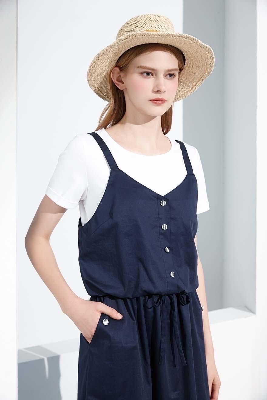 假兩件式學院風修身顯瘦休閒連身洋裝S6501