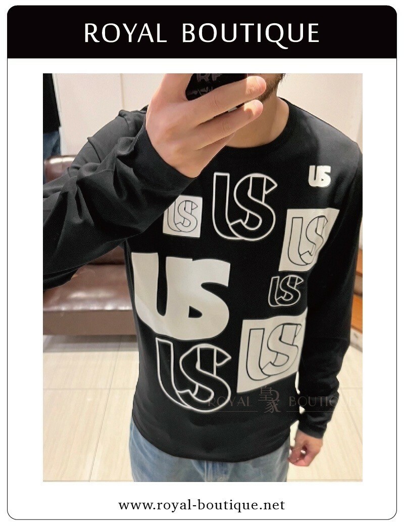 USUALIS US撞色膠印薄長T
