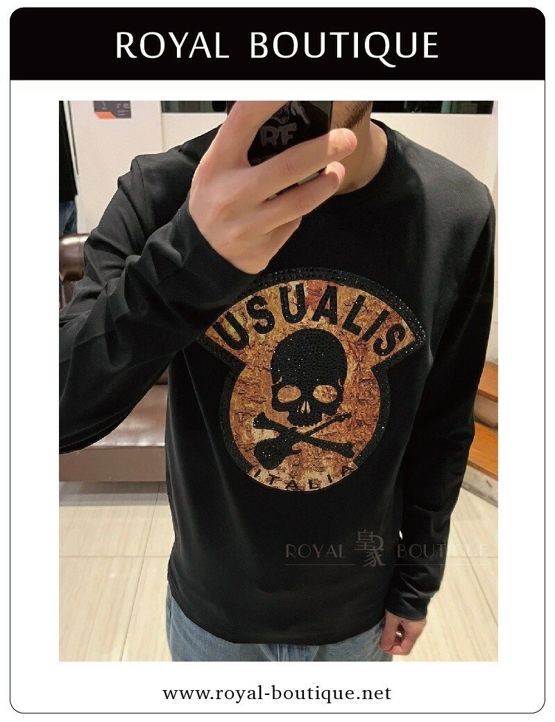 USUALIS 英字骷髏薄長T