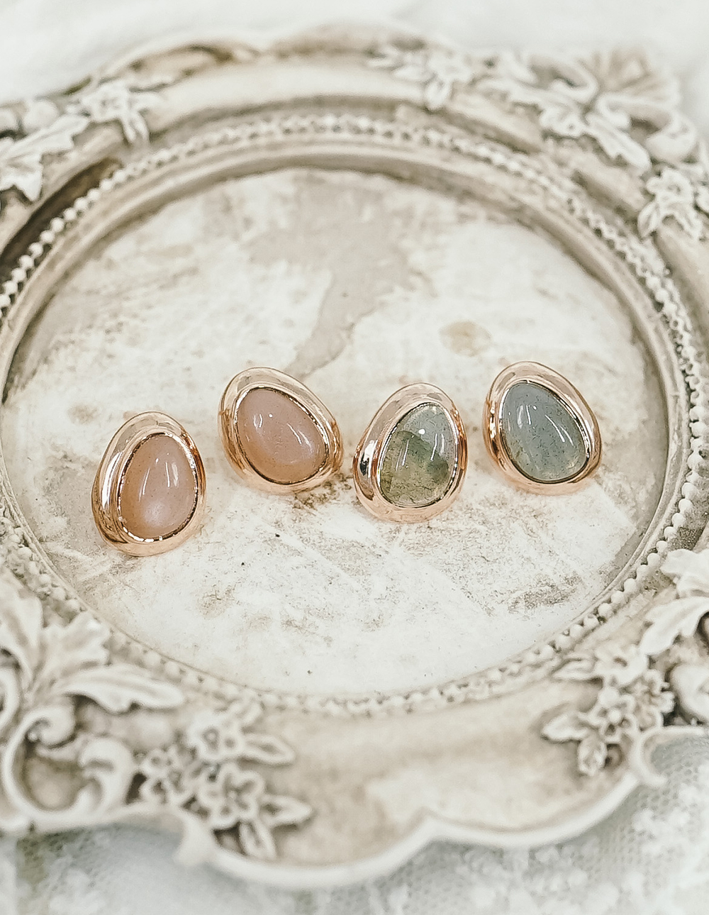 -925 純銀不規則復古邊框天然石耳環-