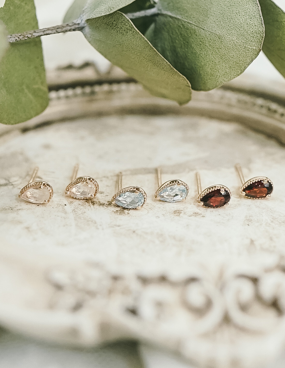 925 純銀天然石立體切割水滴耳環