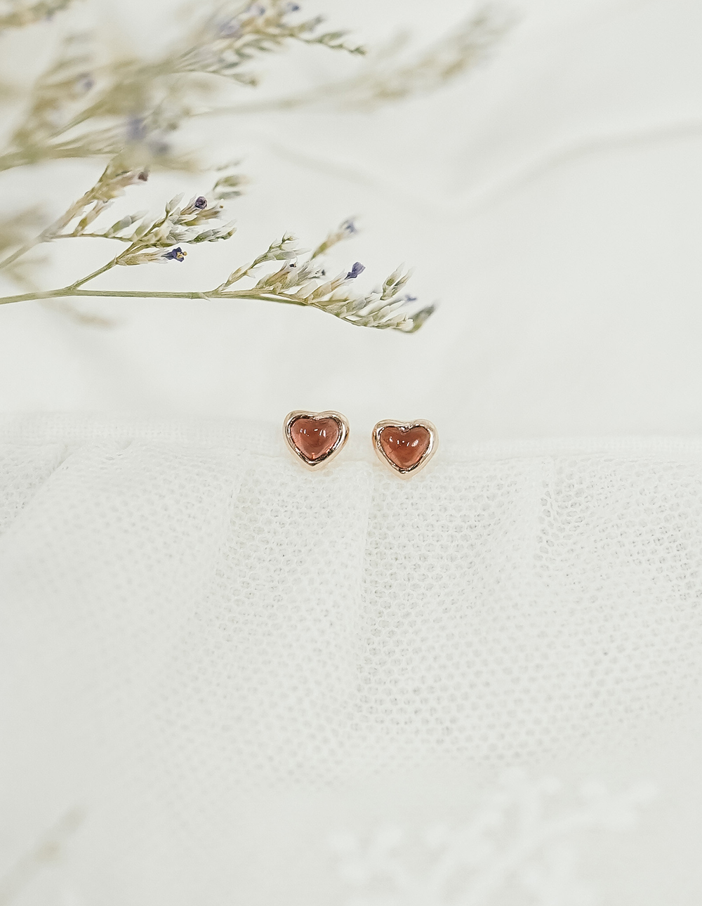 925 純銀天然石迷你愛心耳環