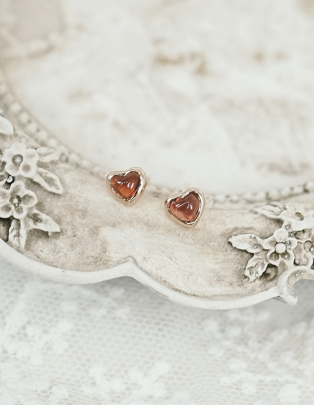 925 純銀天然石迷你愛心耳環