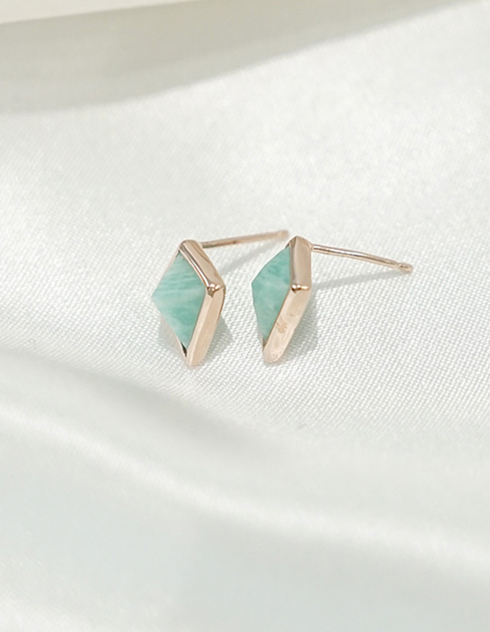 925 純銀不規則四邊形天然石耳環