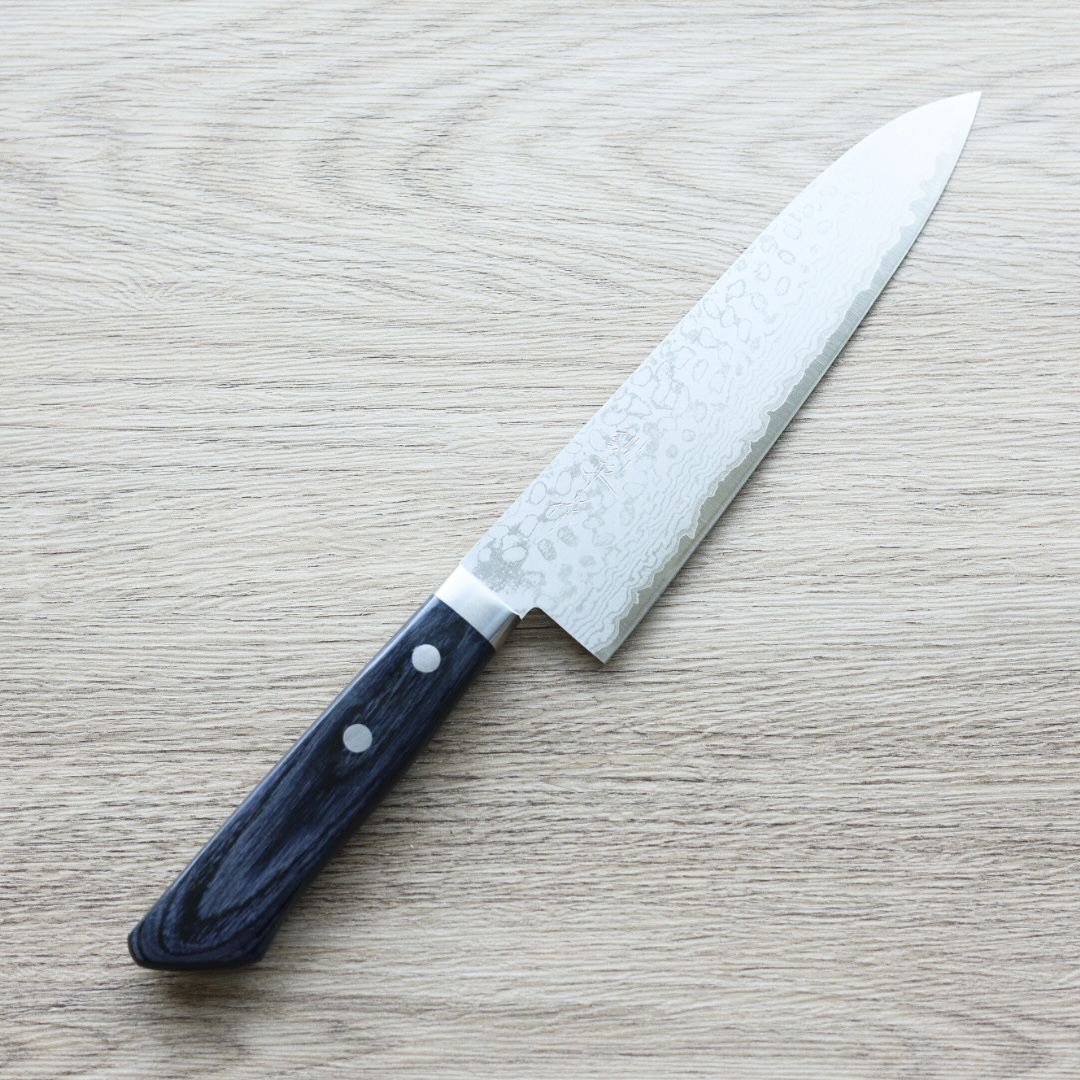 增谷訓生 牛刀 180mm VG10鋼 鎚目大馬士革 彩流 藍柄