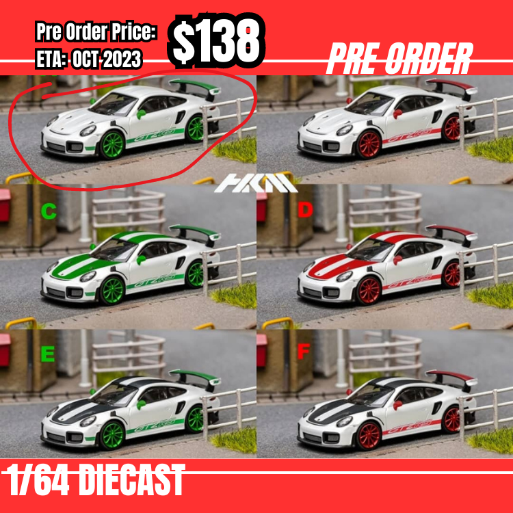PO-$138 * HKM * 1:64 911 (991) GT2 RS Carrera RS Tribute White w/ Green Strip [12/08]