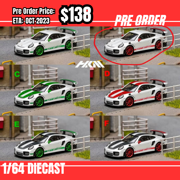 PO-$138 * HKM * 1:64 911 (991) GT2 RS Carrera RS Tribute White w/ Red Strip [12/08]