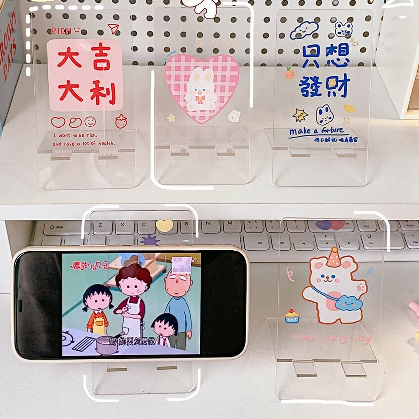 《2850》兔子小熊透明壓克力手機支架