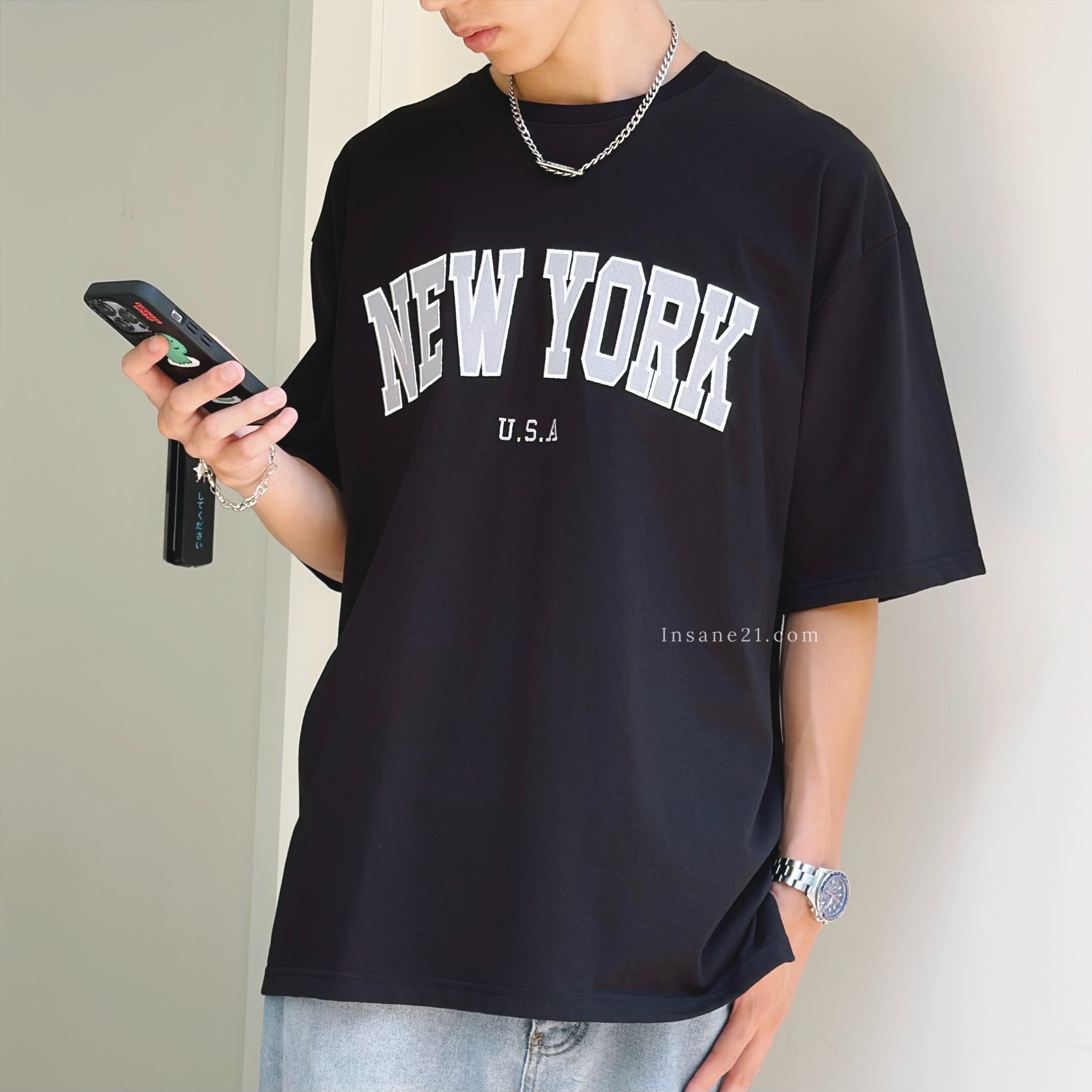 U.S.A紐約刺繡 短TEE 黑//白//淺灰//綠