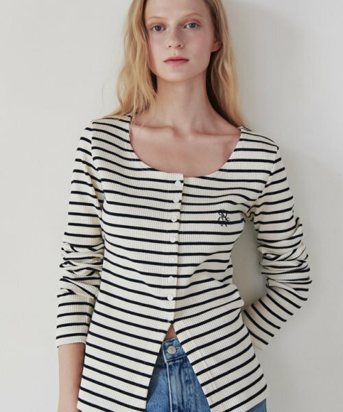 RONRON SLIM BUTTON U NECK LONG SLEEVE