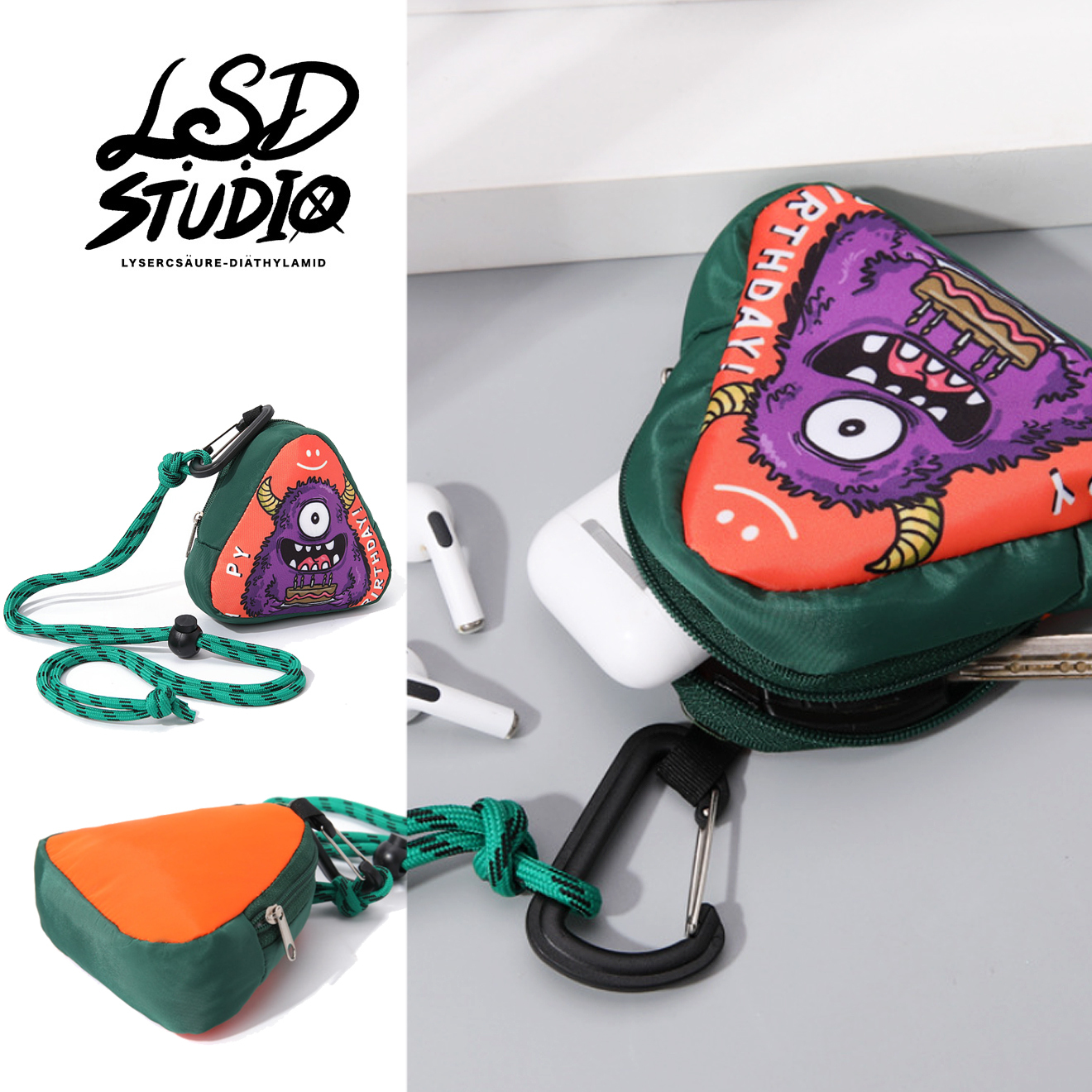 【SWMAY006】小怪獸三角設計掛脖零錢包/耳機包